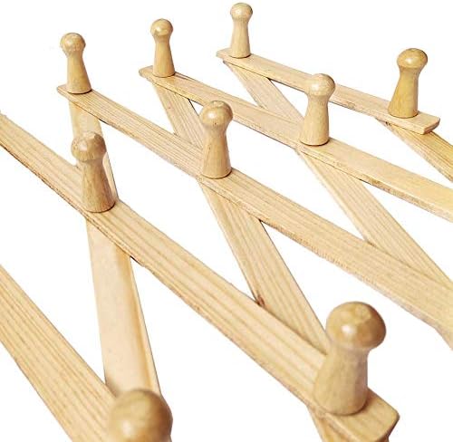 AMAPON Accordion Style Expandable Wall Wooden Coat Rack 13 Hooks (Pegs) Hang Hats Jackets Coffee Mug Purses Necklaces Towels Cap Leash Scarves Data Line Kitchenware
