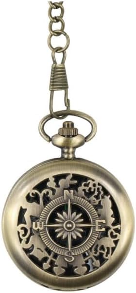 Pocket Compass with Hanging Chain, Vintage Zinc Alloy Flip Cover Compass Pocket Watch, Outdoor Mountaineering Navigation Tool for Hiking Camping