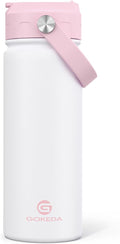 18oz Kids Water Bottle, Insulated Water Bottles with Stickers, 18/8 Stainless Steel Vacuum Leak Proof Straw Cup for School, Gifts for Boys Girls(Pink,White)