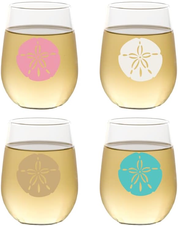 Set of 4 Shatterproof Designer 16 oz Plastic Wine Glasses MADE in the USA (SAND DOLLARS)