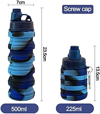 Collapsible Water Bottles 2 pack Travel Water Bottle 500ML（ Blue Camouflage + Pink