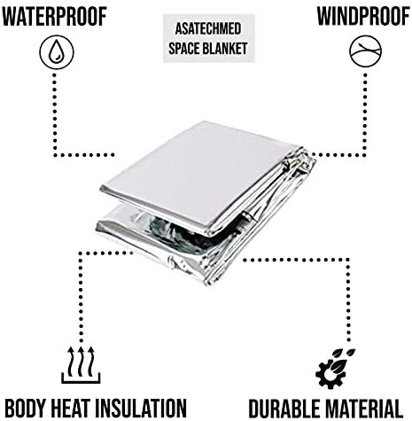 ASA TECHMED Emergency Mylar Thermal Blankets Bulk, Space Blanket Survival kit Camping Blanket, First Aid Kit for Outdoors, Survival, Hiking, Natural Disasters, First Aid, Marathons. 20 Pcs
