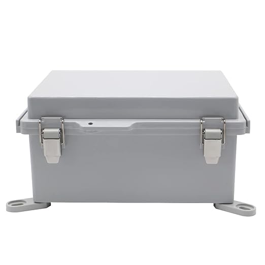 Electrical Junction Box with Mounting Plate, Hinged Cover Stainless Steel Buckles, IP67 Outdoor Project Box Weatherproof DIY Electrical Enclosure 8.6×6.7×4.3 inch (220×170×110mm)