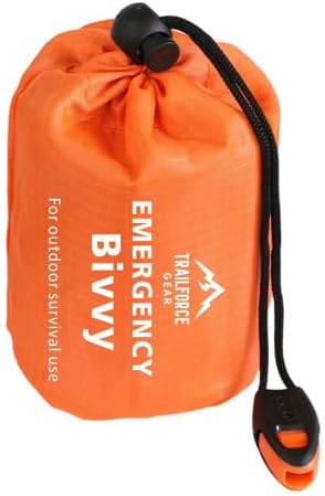Emergency Bivy Sack Survival Sleeping Bag – Waterproof Thermal Emergency Blanket Shelter for Camping, Hiking, Survival Kit, Outdoor Emergency Gear – Ultralight Compact Orange Bivy