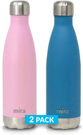 MIRA 2 Pack 17 oz Insulated Water Bottle - Stainless Steel Cola Shape Thermo - Double Wall Hot & Cold Flask (24Hr Cold/12Hr Hot) - Rose Pink & Hawaiian Blue