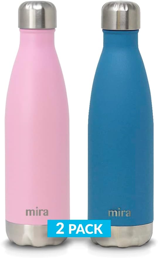 MIRA 2 Pack 17 oz Insulated Water Bottle - Stainless Steel Cola Shape Thermo - Double Wall Hot & Cold Flask (24Hr Cold/12Hr Hot) - Rose Pink & Hawaiian Blue
