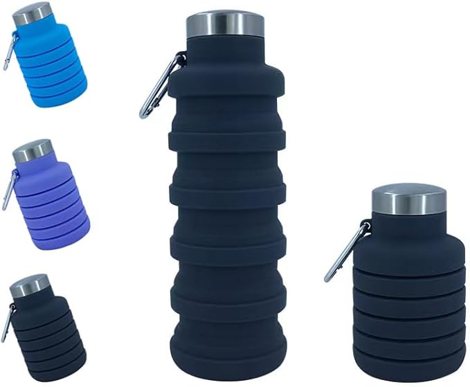 Collapsible Water Bottles 12oz, Odorless BPA-Free Silicone, Leak-Proof Foldable Reusable Bottle - Perfect for Travel Sports Gym Hiking Camping Cycling - Dark Gray