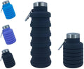 Collapsible Water Bottles 12oz, Odorless BPA-Free Silicone, Leak-Proof Foldable Reusable Bottle - Perfect for Travel Sports Gym Hiking Camping Cycling - Dark Gray