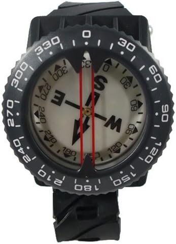 Scuba Choice Deluxe Diving Wrist Compass with Hose Mount, Glowing Dial, 80m Depth Rating, 15” Adjustable Strap, Portable for Underwater Navigation, Reliable & Durable – Black