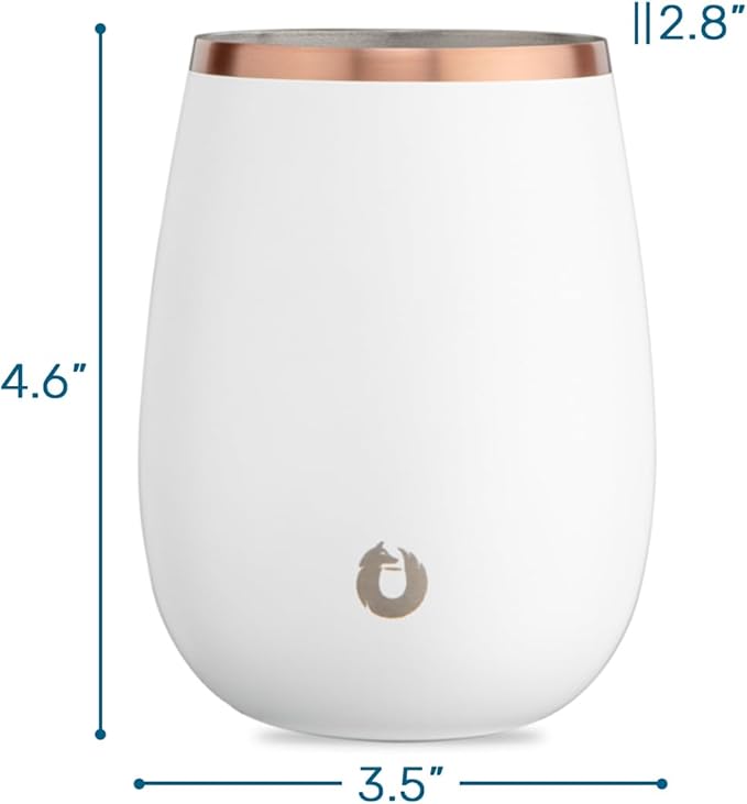SNOWFOX Premium Vacuum Insulated Stainless Steel Grand Pinot Wine Glass, Chilled Wine Stays Icy Cold, Stemless Cocktail Glasses, Elegant Home Entertaining, Classic Barware, 12oz, White