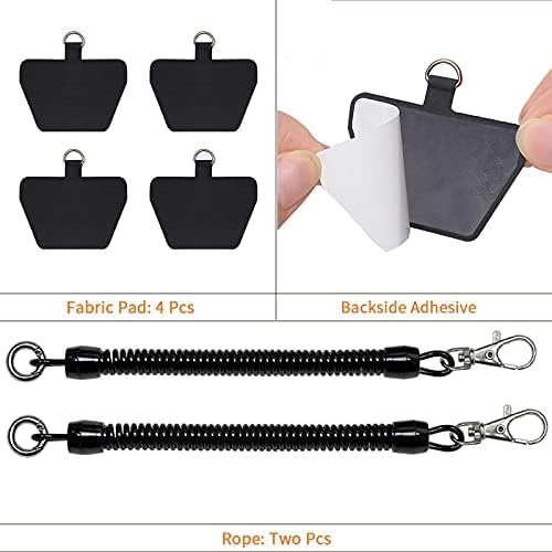takyu Cell Phone Lanyard, 2 Pack Phone Tether with 4 Pcs Detachable Fabric Pad and Extral Carabiner Compatible with Most Smartphones in Full Coverage Case (Black Black)