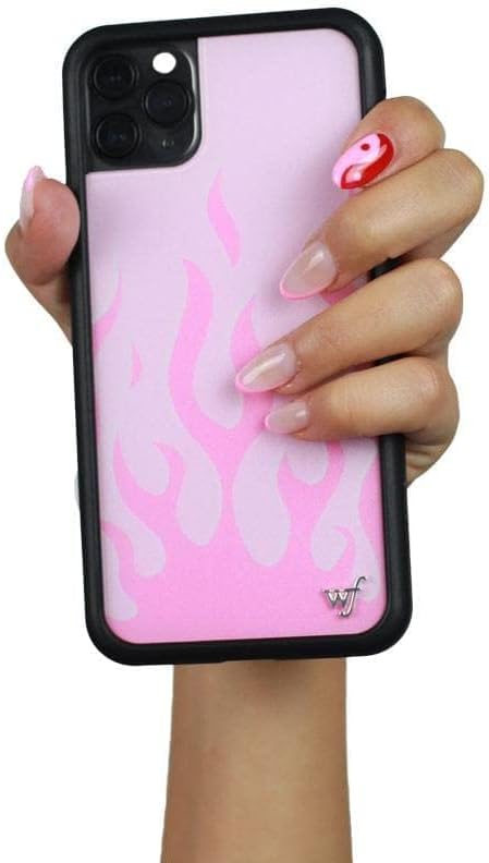 Wildflower Cases - Compatible with iPhone 13 Pro| Protective Black Bumper, 6.5ft Drop Test Certified, Women Owned Small Business | Pink Flame White Festival Cute Trendy | Pink Flames
