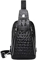 Hebetag Crocodile Genuine Leather Sling Bag Backpack for Men Travel Outdoor Hunting Hiking Camping Crossbody Shoulder Chest Pack Daypack Black