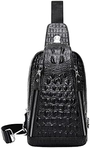 Hebetag Crocodile Genuine Leather Sling Bag Backpack for Men Travel Outdoor Hunting Hiking Camping Crossbody Shoulder Chest Pack Daypack Black