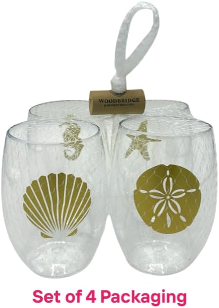 Set of 4 Shatterproof Designer 16 oz Plastic Wine Glasses MADE in the USA (BEACH)