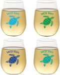 Set of 4 Shatterproof Designer 16 oz Plastic Wine Glasses MADE in the USA (SEA TURTLES)