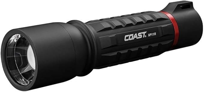 Coast XP11R 2600 Lumen USB-C Rechargeable LED Flashlight with Slide Focus® and Pure Beam® Focusing Optic, 4 Light Modes, Black