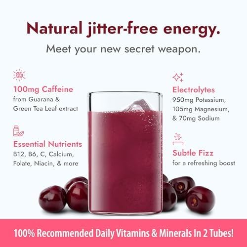 Zipfizz Daily Energy Drink Powder, Black Cherry, 20 Pack | 3-in-1 Sustained Energy, Rapid Hydration, and Essential Vitamins | Sugar-Free | Electrolyte Powder | Contains Vitamin B-12 & Antioxidants