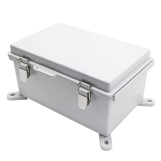 Clear Hinged Cover Stainless Steel Latch, IP67 Waterproof Electrical Weatherproof Junction Box, PVC Plastic Grey Case 11.4×7.5×5.5 inch（290×190×140mm）