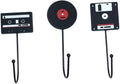 OUNONA 3Pcs Retro Household Hooks Set Multi-Purpose Wall Hanging Hooks for Kitchen Bathroom Door Use Creative Tape Vinyl Record Computer Disk Shapes