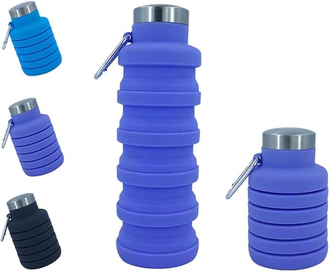 Collapsible Water Bottles 24oz, Odorless BPA-Free Silicone, Leak-Proof Foldable Reusable Bottle - Perfect for Travel Sports Gym Hiking Camping Cycling - Purple