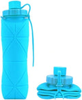 Silicone Folding Travel Cup, 600ml/20oz, Portable Collapsible Drinking Mug with Lid, Reusable Outdoor Sports Water Bottle, High-Temperature Resistant, Blue