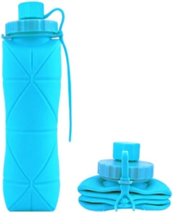 Silicone Folding Travel Cup, 600ml/20oz, Portable Collapsible Drinking Mug with Lid, Reusable Outdoor Sports Water Bottle, High-Temperature Resistant, Blue