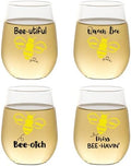 Wine-Oh! Set of 4 Shatterproof Designer 16 oz Plastic Wine Glasses MADE in the USA (BEEHIVE)