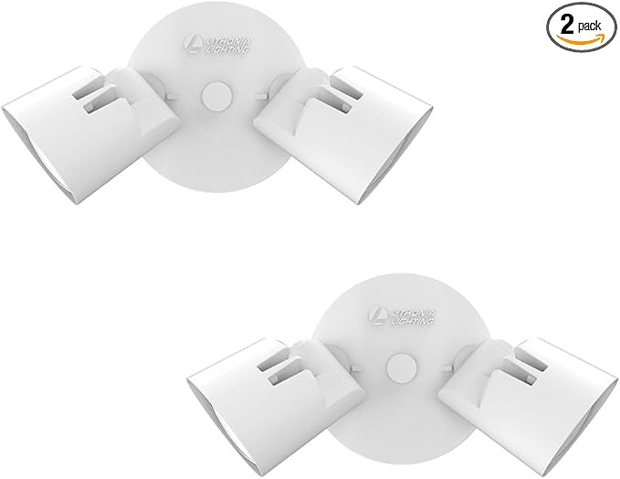 Lithonia Lighting HomeGuard 2-Light LED Outdoor Flood Lights, Wall or Ceiling Mount Outdoor Lights, 4000K Cool White, Round Heads, White, 2-Pack (HGX LED 2RH 40K 120 WH CP2 M2)