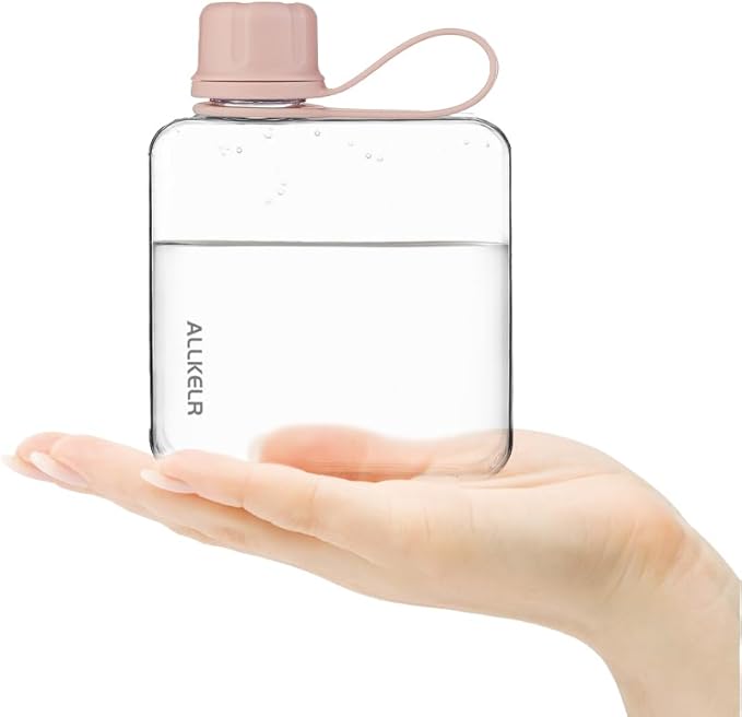 Portable Flat Water Bottle,BPA Free Reusable Tritan Plastic Travel Water Bottle Cup,Lightweight Leakproof Slim Water Bottle Fits Purse,Backpacking, Hiking (Pink, 10.8 oz)