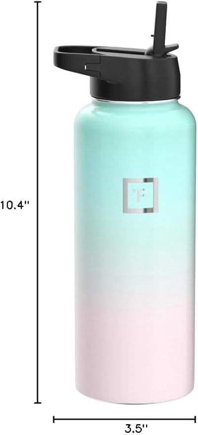 IRON °FLASK Camping & Hiking Hydration Flask with Straw, Wide Mouth Insulated Stainless Steel Sports Water Bottle - 40 oz Bubble Gum