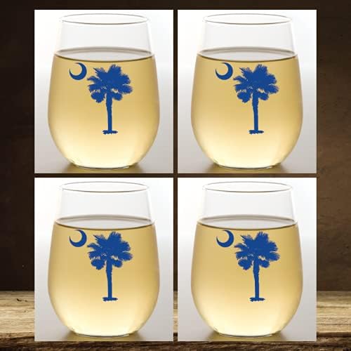 Set of 4 Shatterproof Designer 16 oz Plastic Wine Glasses MADE in the USA (PALMETTO MOON)