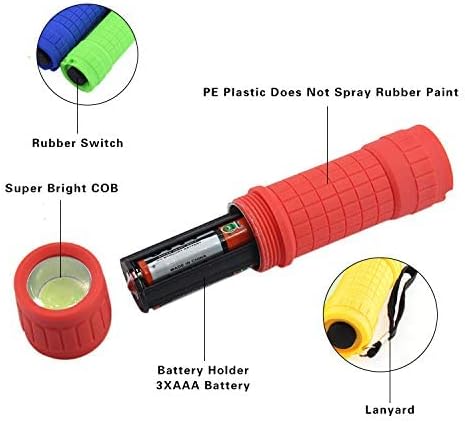 Whaply 6-Pack Small Mini Flashlight Set, 5 Colors, COB LED Handheld Flashlight with Lanyard,18-Pack AAA Battery Included for Kids/Night Reading/Party/Camping/Emergency/Hunting