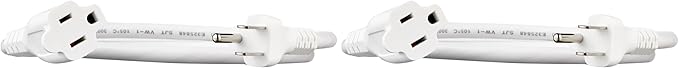 Amazon Basics Extension Cord, 3 Ft, 3-Prong Outlet Extender, Indoor Use, 13 Amps, 125V, White, 2-Pack