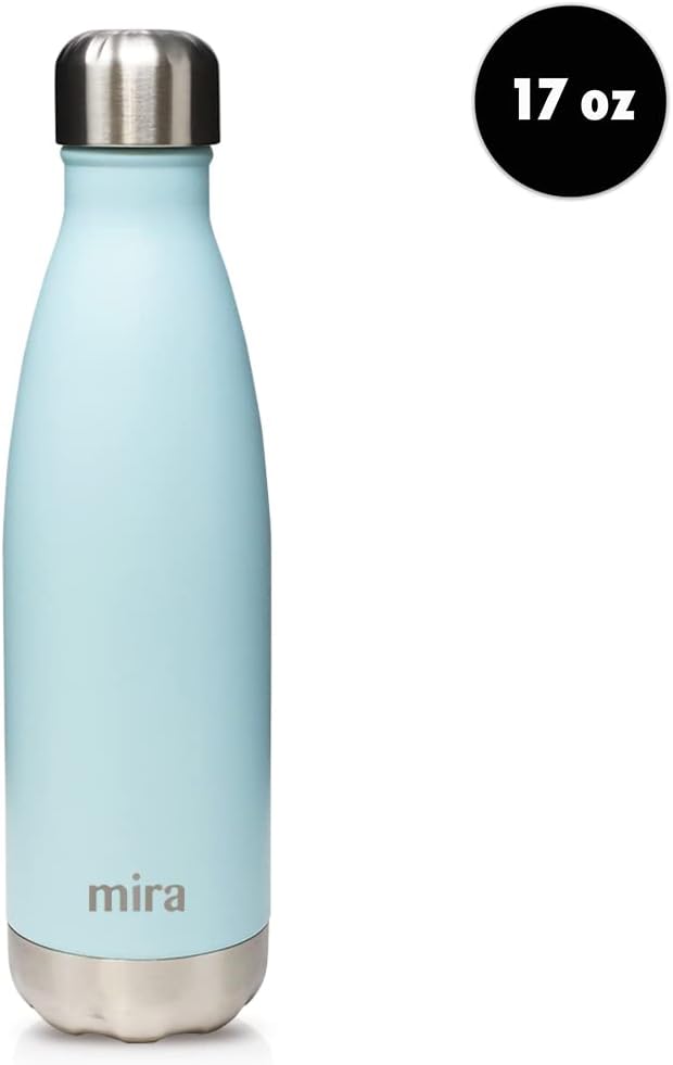 MIRA 17 oz Insulated Water Bottle - Stainless Steel Cola Shape Thermo - Double Wall Hot & Cold Flask (24Hr Cold/12Hr Hot) - Pearl Blue