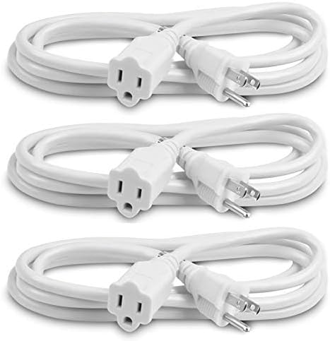 Heavy Duty Outdoor Extension Cord/Wire Power Cable, Indoor/Outdoor Power Cord, 16/3, Single Outlet, 10 Feet, UL Listed, White, 3 Pack