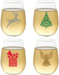 Set of 4 Shatterproof Designer 16 oz Plastic Wine Glasses MADE in the USA (CHRISTMAS)