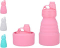 Collapsible Water Bottles 17oz, Odorless BPA-Free Silicone, Leak-Proof Foldable Reusable Bottle - Perfect for Travel Sports Gym Hiking Camping Cycling - Water Pink