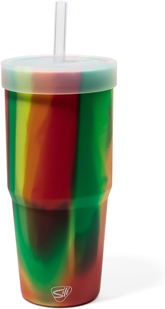 Silicone Straw Tumbler - 32 oz Unbreakable, Non-Toxic, Dishwasher Safe - Pack of 1 Hibiscus