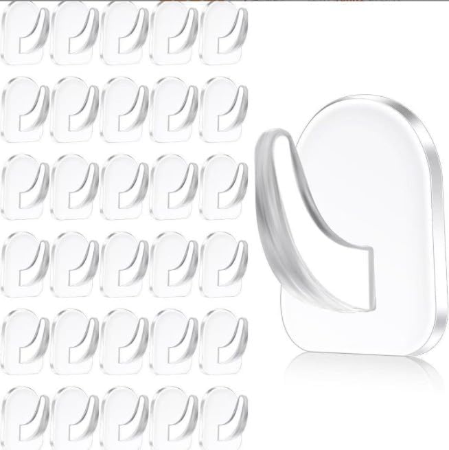 20 Pcs Clear Adhesive Wall Hooks for Hanging, Small Plastic Sticky Hooks, Transparent Acrylic Sticky Hangers for Walls, Temporary Wall for Bathroom, Kitchen Home Storage Utility