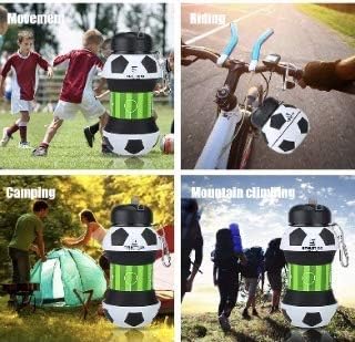 Collapsible Water Bottles with Carabiner Food Grade Sports Water Bottle for Gift Kids Folding Water Bottle for Hiking, GYM, School, Sports and Travelling 19Oz/550ml BPA Free (Soccer)
