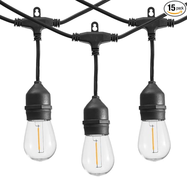 SUNTHIN 50FT Outdoor String Light with 16 1W LED Shatterproof Filament Bulb for Patio Lights, Backyard, Porch, Party Lights