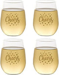 Wine-Oh Set of 4 Shatterproof Designer 16 oz Plastic Wine Glasses MADE in the USA (CHEERS GOLD)