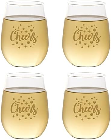 Wine-Oh Set of 4 Shatterproof Designer 16 oz Plastic Wine Glasses MADE in the USA (CHEERS GOLD)