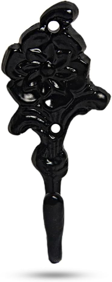 FAPBADRI Multipurpose Hooks, Used to Hang Clothes, Bags, Coats, Curtain Hold Backs, Keys, Colour - Matt Black, Material - Brass, Flower Design, Screws and Wallplugs Included, Pack of 4 Pieces