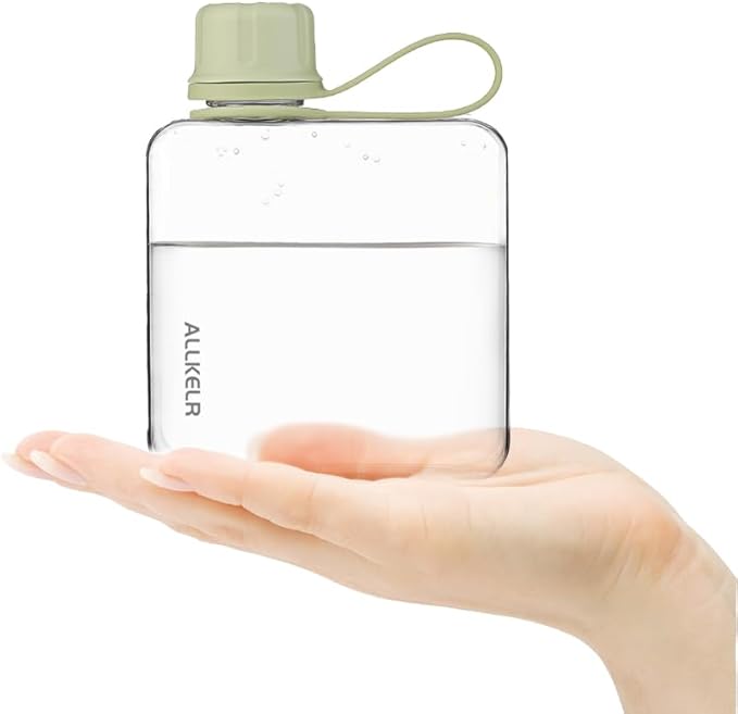 Portable Flat Water Bottle,BPA Free Reusable Tritan Plastic Travel Water Bottle Cup,Lightweight Leakproof Slim Water Bottle Fits Purse,Backpacking, Hiking (Green, 10.8 oz)