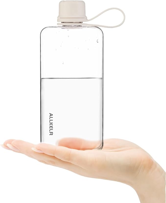 Portable Flat Water Bottle,BPA Free Reusable Tritan Plastic Travel Water Bottle Cup,Lightweight Leakproof Slim Water Bottles Fits Purse,Backpacking,Hiking (White, 13.5 oz)