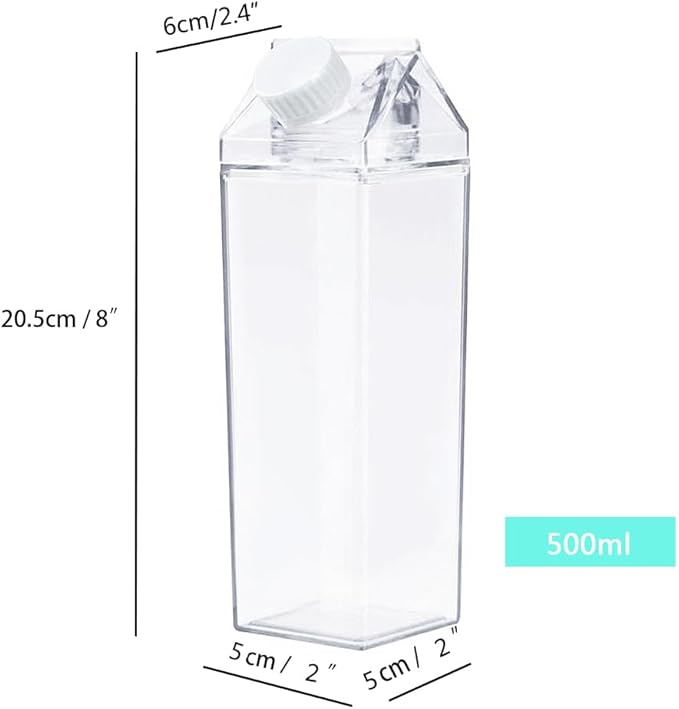 Jinberry 500ml/17Oz Cute Clear Milk Carton Water Bottle Portable Drinkware for Outdoor Climbing Tour or Camping