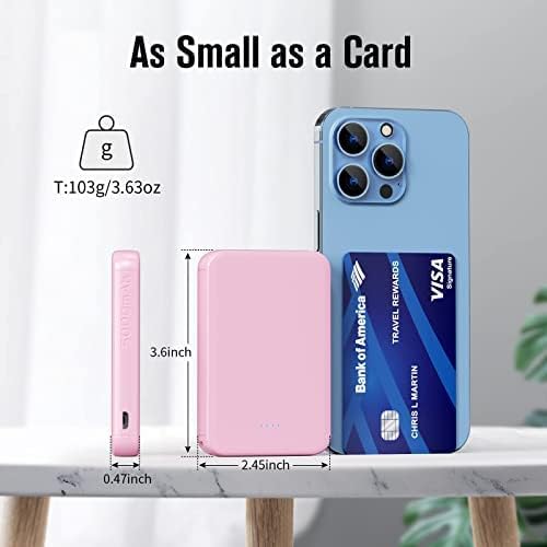 VANYUST S22 Portable Charger, Mini Colorful Power Bank, 5000mAh External Battery Pack Compatible with iPhone 15/14/13/12/11/X All Series and Android Phone, Pink