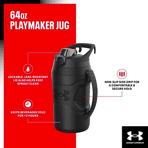 Under Armour Half Gallon Water Bottle Insulated, 64oz Insulated Water Bottle with Handle, Fence Hook, Leak Resistant, for Baseball, Football & More - Vapor Green/Black